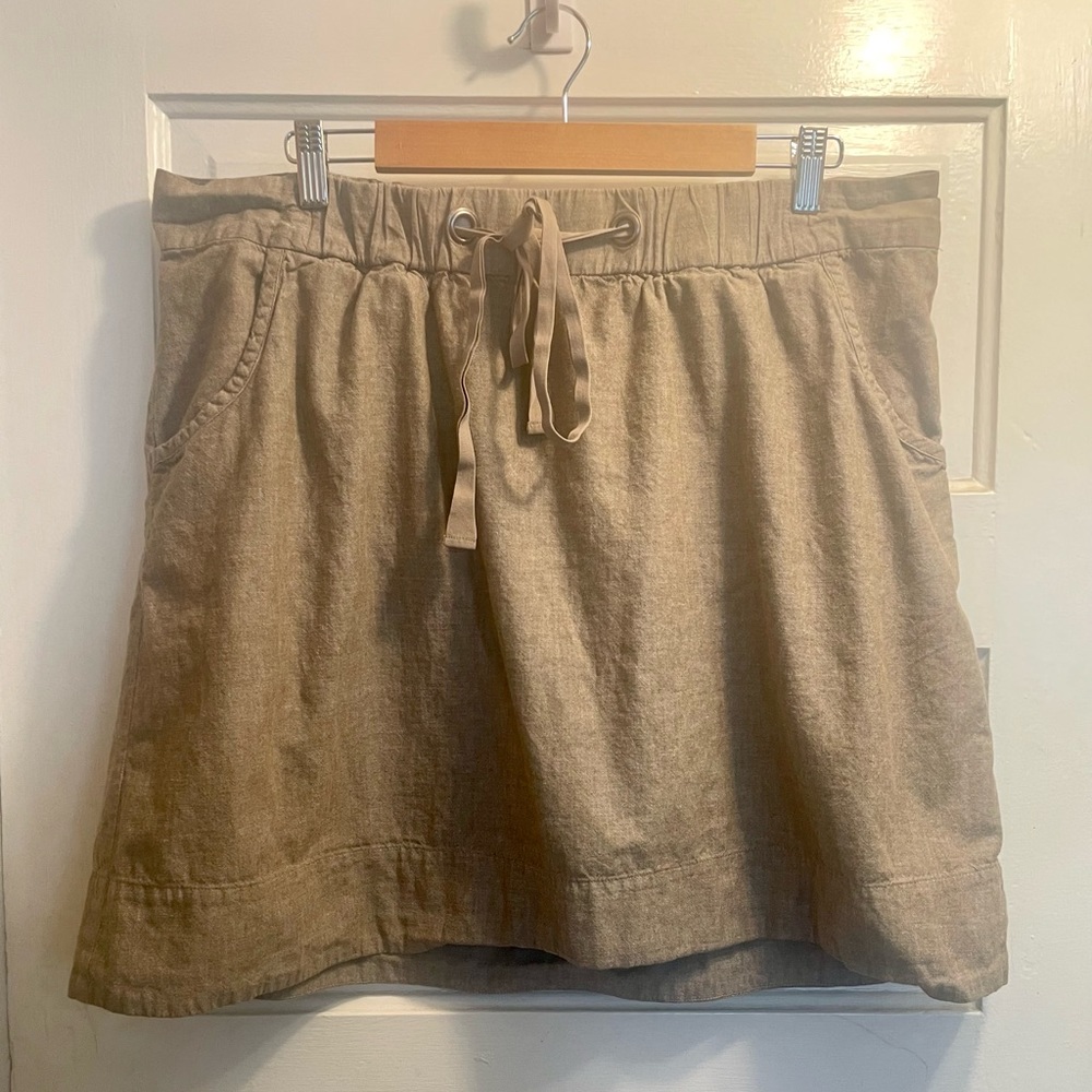 Eileen Fisher Cotton Skirt Women's Large Green Drawstring Pockets High Rise